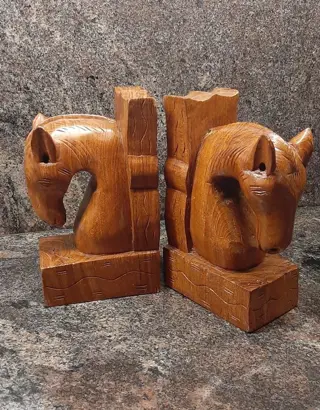 Bookends Horse - Elephant Vintage (4) - Hout (Teak)