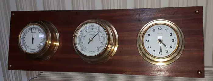 INPROCO - nautisch weerstation thermometer, barometer, klok (3) - Hout, Koper
