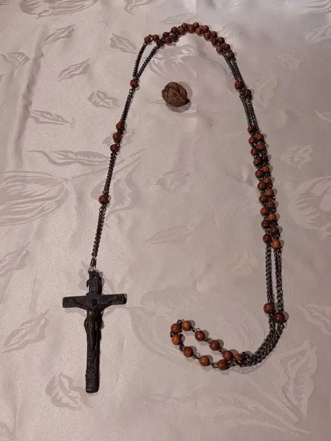 Antieke grote paternostergebedskoord - Hout, Koper