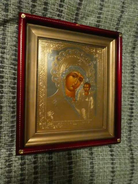 Sofrino - Set van 2 iconen in Riza (Oklad) (2) - Glas, Hout, Leder