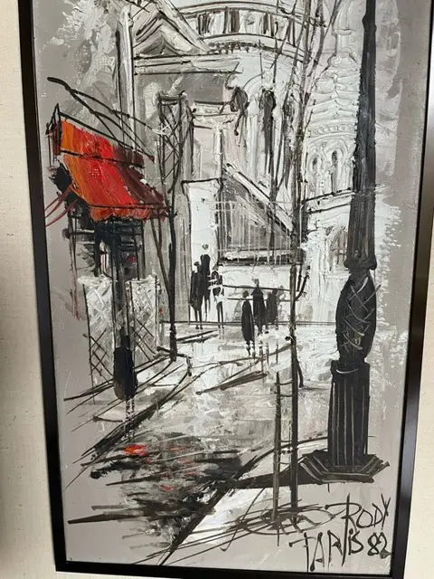 rodica iliesco - Rodica iliesco (Ook wel Rody genoemd) - Olieverf op doek - Parijs - Montmartre - Scène uit Lane naar (1) - Textiel