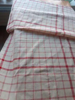 ongebruikte kleden / tafelkleed met rood patroon - 90 x 525 + 140 x 230 cm - Jugendstil - Linnen - Begin 20e eeuw