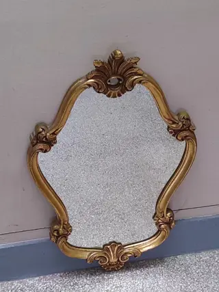 Vergulde houten spiegel (1) - Glas, Hout en bladgoud