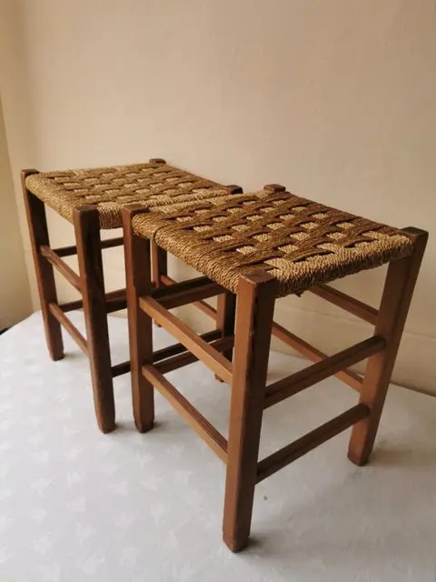 Set of two rattan stools (2) - Hout, Paper cord