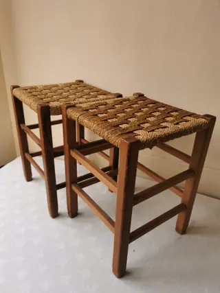 Set of two rattan stools (2) - Hout, Paper cord