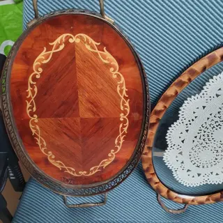 Dienblad (2) - Teakhout en Bamboe met glas