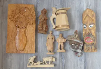 Gemengd lot van verschillende oude houten figuren houten afbeelding houten kruik (8) - Hout, Onbekend