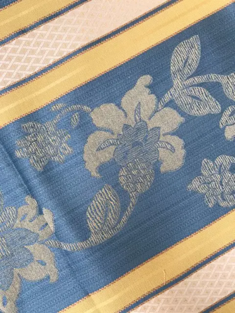 2 x 280 x 130 cm - kostbare koningsblauwe Franse satijnstof met gouden banden en bloemen - Katoen, Satijn - 21e eeuw