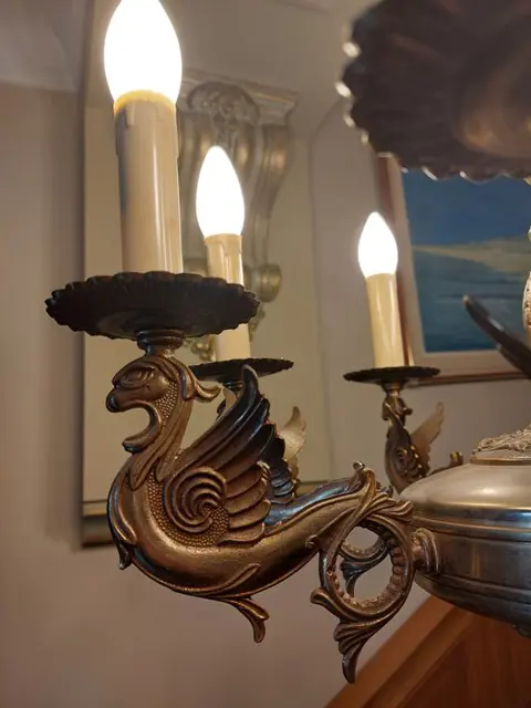 Vintage bronze brass castle gothic dragon chandelier lamp (1) - brass