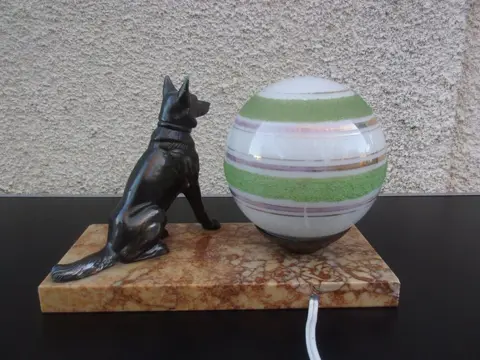 ART DECO stijl: "Duitse herder" bureaulamp gesigneerd TEDD - Marmer, Zinklegering