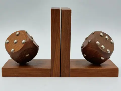 Set boekensteunen dobbelstenen - Art Deco - Hout, Metaal