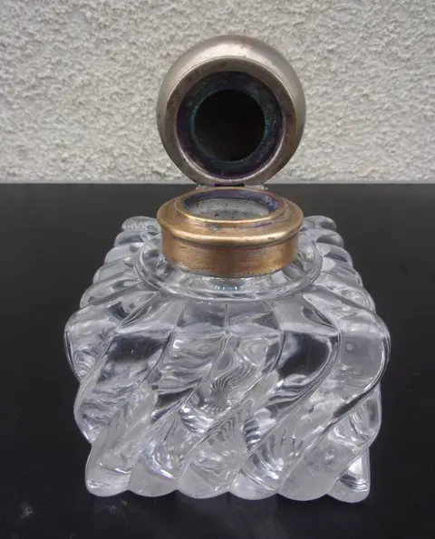 Baccarat - grote inktpot model Gedraaide bamboe - Kristal, Messing, Tin