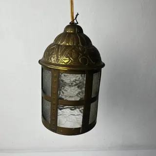 Art Nouveau - Hallampje/lantaarn - messing/brass - glas - Glas, Koper