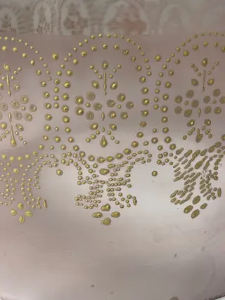 antieke glazen kaasstolp met emaille bloemen - Glas