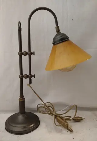 Vintage bronzen en amberkleurige lamp - Brons, Glas (glas-in-lood)