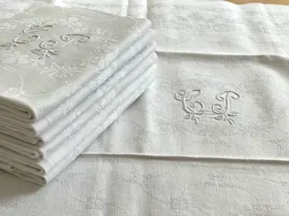 Frans huishoudlinnen. Schitterende set van 7 grote servetten. 69 x 66 cm - Linnen - Midden 20e eeuw