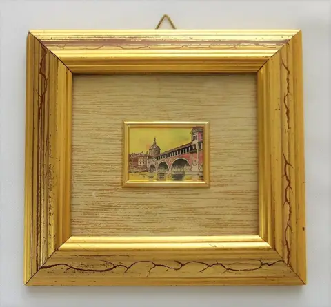 7 Schilderijtjes - Chromo Kunst Lithografie - Bladgoud - Hout verguld - Glas