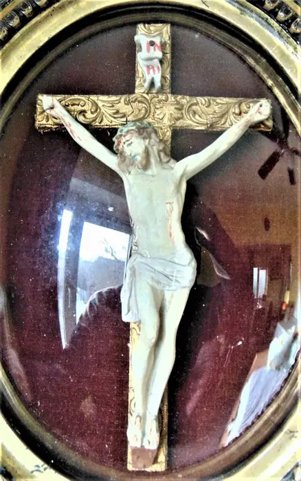 Religieus frame van gebogen glas (1) - Fluweel, Glas, Hout