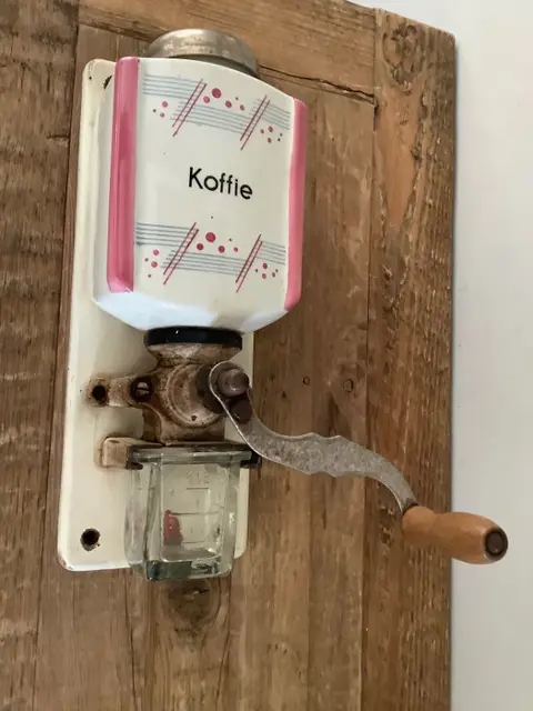 koffiemolen (2) - hout, glas, keramisch, metaal