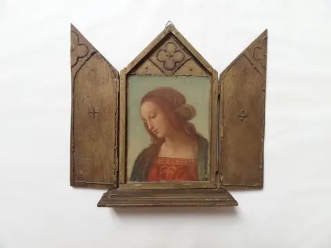 Triptiek, drieluik - Renaissancestijl - hout, koper, papier, verf