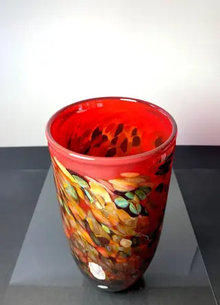 Maxence Parot - Enkele vaas transparant rood en opalines 26cm - Glas