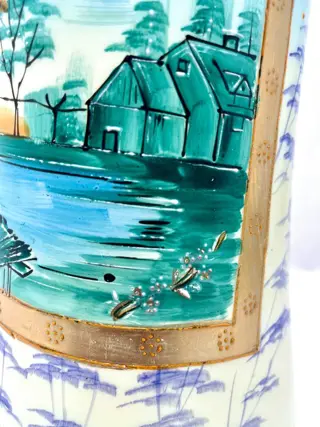 Grote opaline vaas - 32 cm - handbeschilderd (1) - Art Deco - Opaline glas