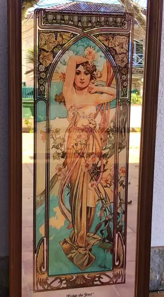 Naar Alphonse Mucha - Tijden van de dag 1900 (4) - Houten frame grote spiegels