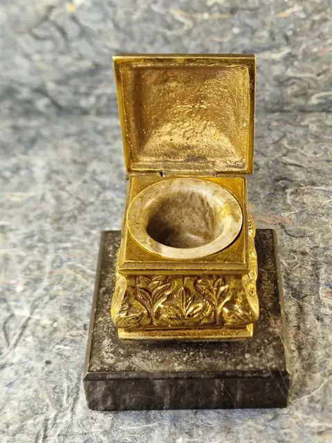 Messing marmeren inktstel (1) - Marmer, Messing