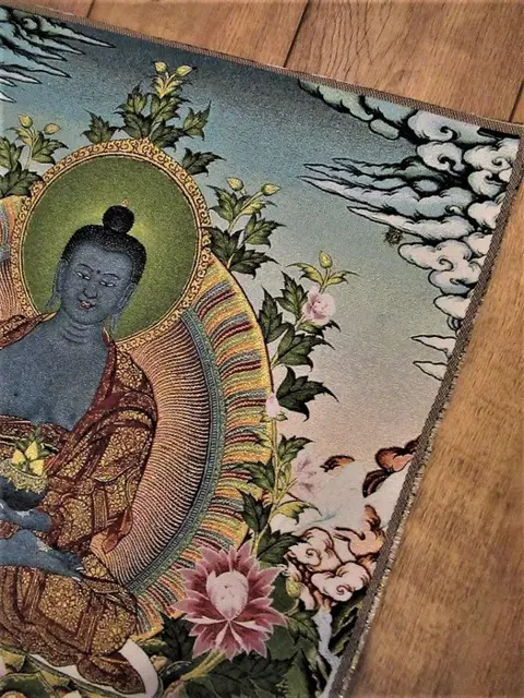 Thangka - Nepal - new - original - Boeddhisme - "Aka Menla" Geneeskunde Boeddha - zijde/katoen/gouddraad