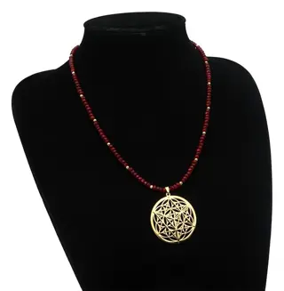 Ketting - Metatron's Cube - Krachtigste bescherming tegen alle negatieve energieën - Ruby, 14K Gold Filled Gold sluiting - Sacred Geometric - Metatron, de aartsengel die het dichtst bij