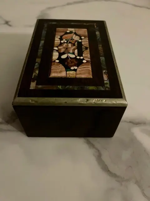 Doos, parelmoer (1) - Hout, Tin