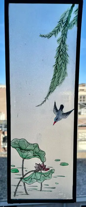 Twee hand-gebrandschilderd hanger 'Kolibrie' uit oude chinese lamp (2) - Glas