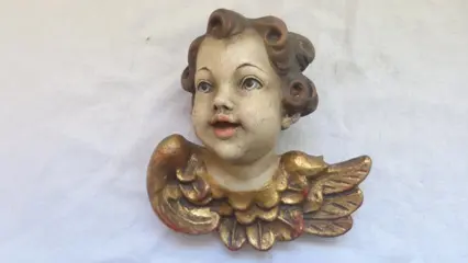 Gesneden houten figuren gekleurde engel beschermengel Cupido Putto - handgemaakt (2) - Hout