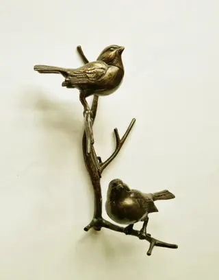 Figuur/beeld, 2 mussen op een tak - Legering