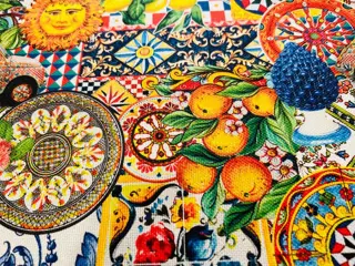 Elegante Panama-katoenstof met digitale print in Siciliaanse stijl / donkerbruin (1) - Art Deco - Hars/polyester, Katoen - 21e eeuw