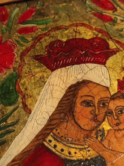 Handbeschilderde antieke Saint omgekeerde glasschildering icoon uniek (1) - Historicisme - Mooie kleuren, bladgoud, glas