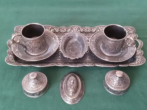 Turkiye - Zinken koffieservies kopjes, DECOR (1) - Zink