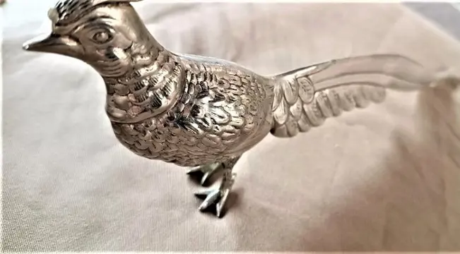 Twee Duitse zilverfazanten. - Brons, Duits zilver.
