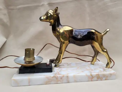 Beeld(je), Tafellamp - Art Deco - Legering, Marmer