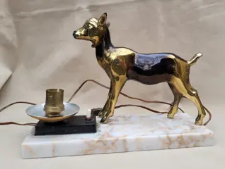 Beeld(je), Tafellamp - Art Deco - Legering, Marmer