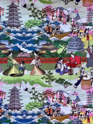 Groot stuk bedrukte stof, oosterse motieven, 2.70 x 2.00 - Canvas. - 21e eeuw