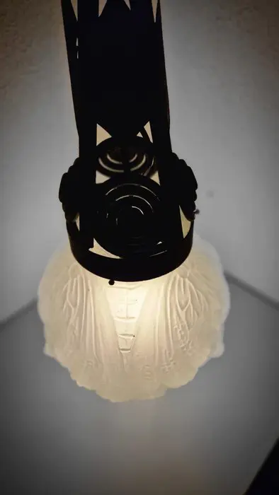 Hanglamp, Art Deco lamp (1) - Art Deco - Glas, wrought iron / glass