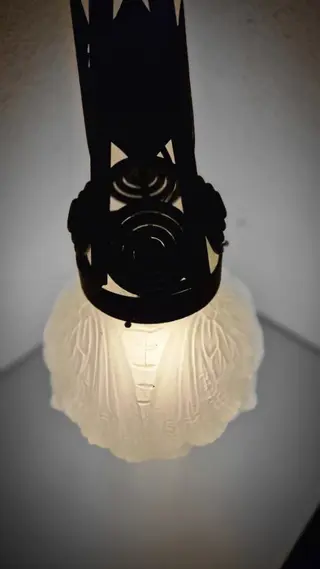 Hanglamp, Art Deco lamp (1) - Art Deco - Glas, wrought iron / glass