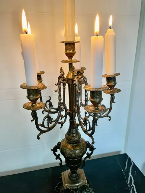 Grote oude zes lichts haard kandelaar - Zamak