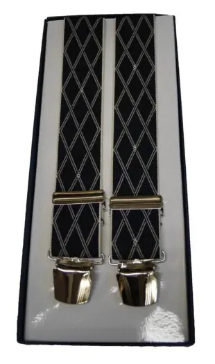 Bretels 4 -clips " Geruit " Zwart / wit, lengte 135 cm