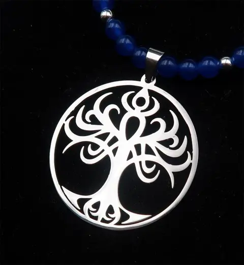 Saffier ketting versierd met een levensboom - Spirituele energie - .925 zilver, Saffier - Heilig Symbool