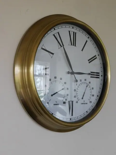 Grote (58 cm) klok met thermometer en barometer - Glas, metaal