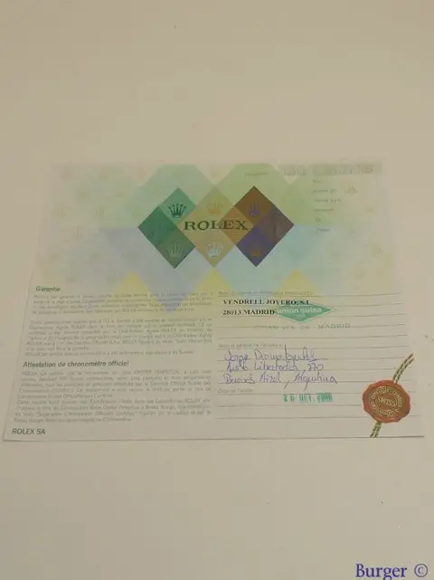 Rolex Warranty Certificate Ref: 116264