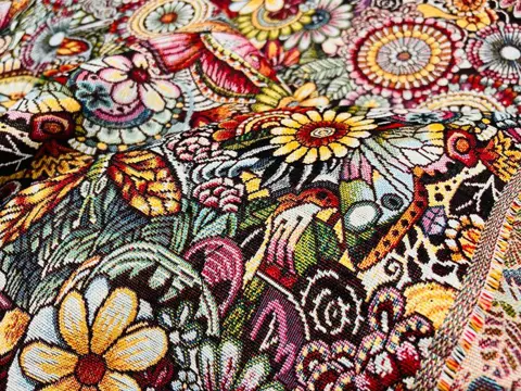 5,00 x 1,40 meter!!! Elegante veelkleurige gobelin stof - Hars/polyester, Katoen - 21e eeuw