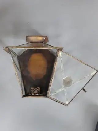 Antiek koperen waxinelichtbrander met leeuwenkop - Koper